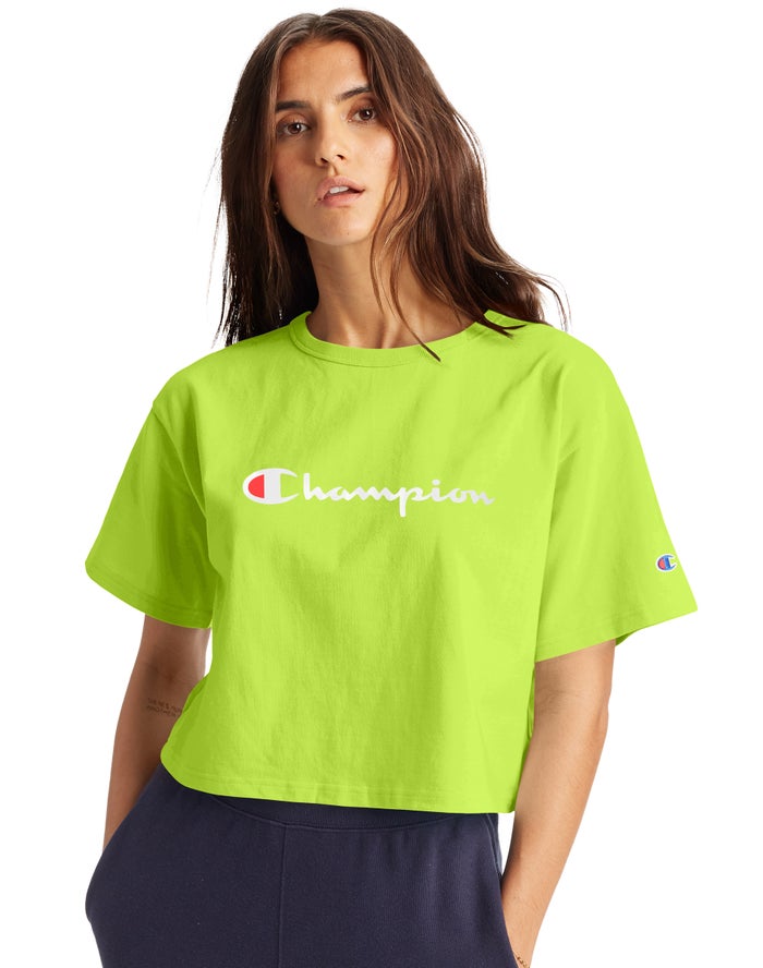 Champion Heritage Cropped Script Logo - Naisten Vihreä T-Paita - Suomi 2097816-FD